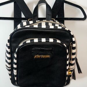 Betsey Johnson Black and White Striped Backpack with Gold Accents